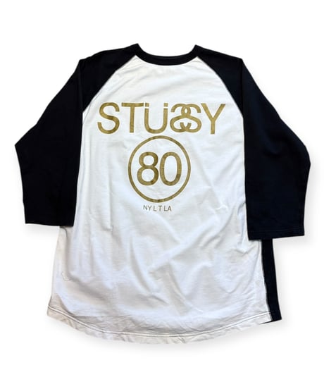 【USED】2000s STUSSY ラグランTシャツ フットボールTシャツ ブラック、ホワイト XLサイズ
