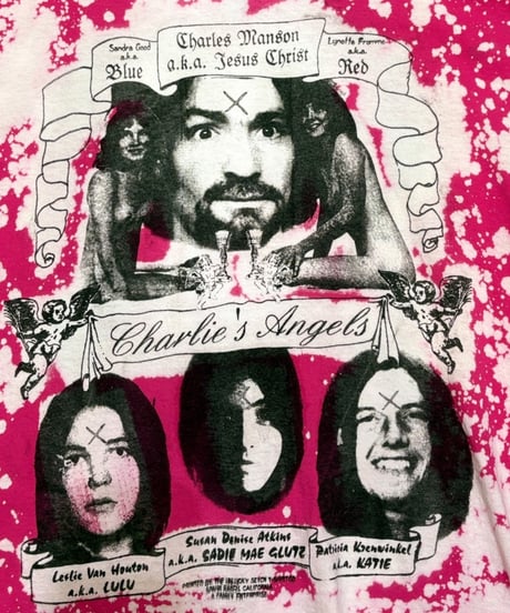 【USED】Evil 7 Serial Killer Charles Manson 半袖Tシャツ Lサイズ ピンクブリーチ