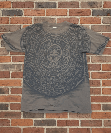 【USED】1990s AZTEC メキシコ 総柄 SS T-SHIRT GRAY Lサイズ USA製