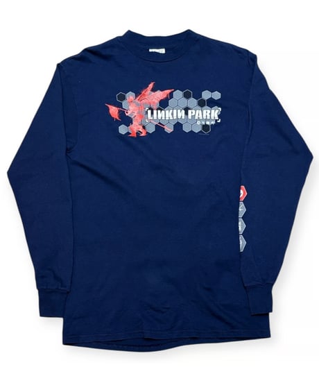 【USED】2000s LINKIN PARK リンキンパーク 長袖Tシャツ NAVY Mサイズ 袖プリント
