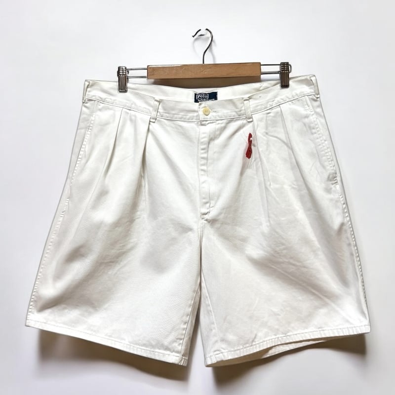 【90s】POLO Ralph Lauren USA製 ポロチノ ショートパンツ 古着 90s USA製 Polo Ralph Lauren タック チノ ショーツ
