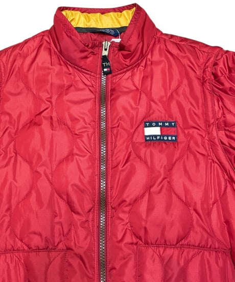 【USED】1990s Tommy Hilfiger トミーフィルフィガー パフジャケット RED Lサイズ 2way