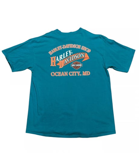 【USED】1990s HARLEY-DAVIDSON ハーレーダビッドソン 半袖Tシャツ エメラルドブルー 3XL アメリカ製