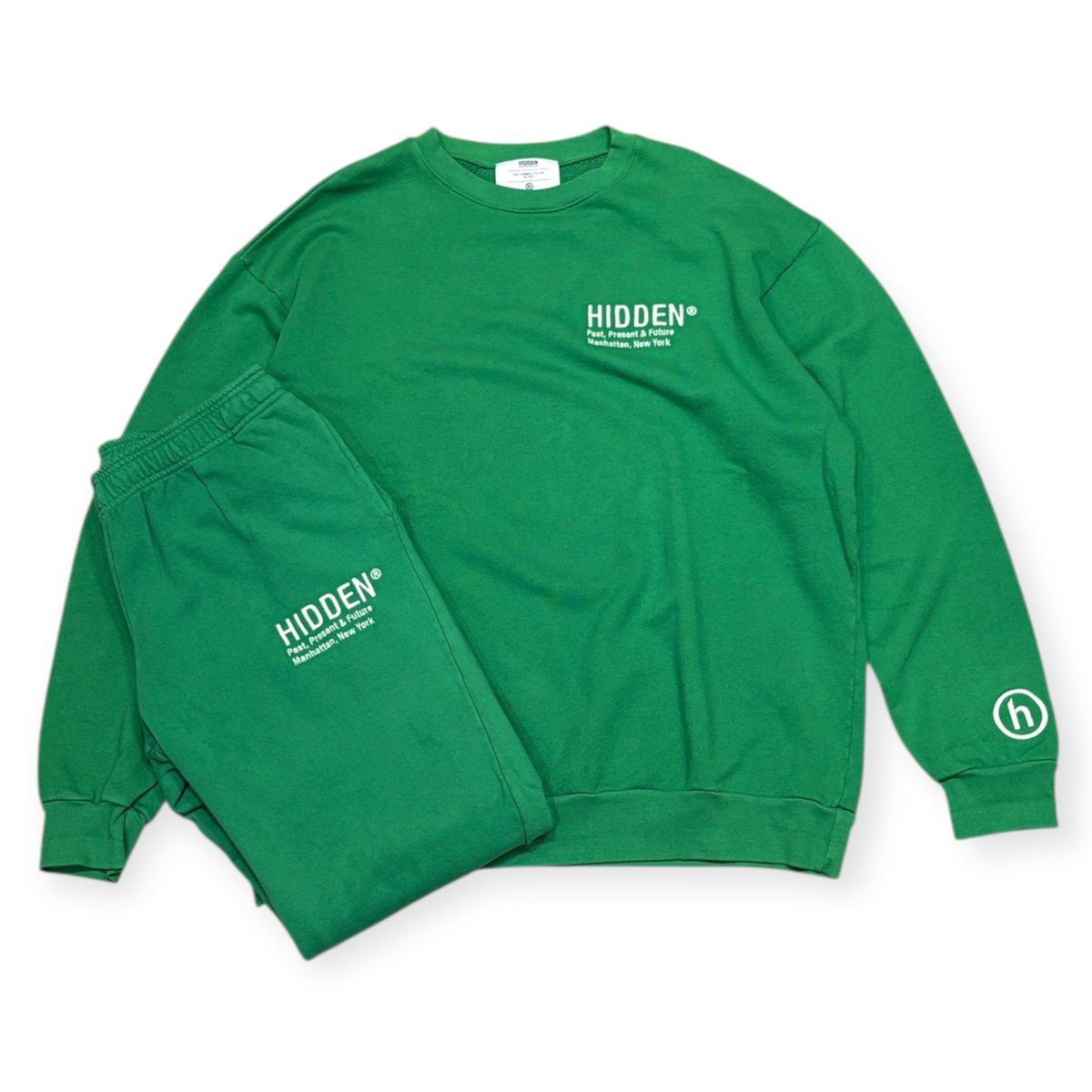 スウェット3点セットUSA製mexico製 USED】00s HIDDEN NY スウェットセットアップ XLサイズ GREEN