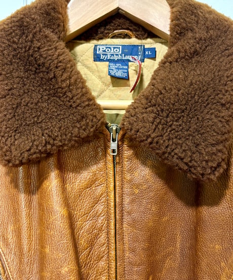 【USED】 90s Polo Ralph Lauren レザージャケット ボンバージャケット  ブラウン　XLサイズ
