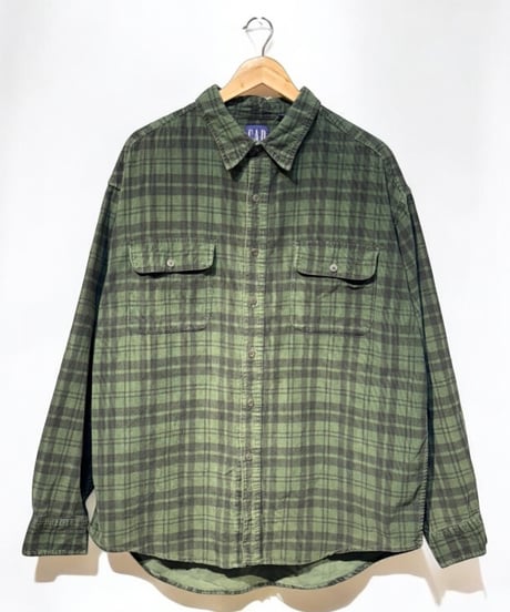 90年代OLD GAP！珍しいコーデュロイ素材のチェック柄！グリーン系！Lサイズ！美品！