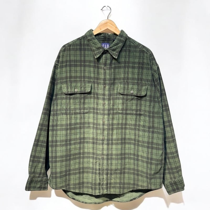 old　GAP　デザインシャツ　コーデュロイ　フェード　ヴィンテージ　90ｓ 90s GAP オールド ギャップ 太畝 コーデュロイ ジャケット 緑系