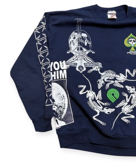 【USED】2000s POWELL PERALTA パウエル マルチプリント Bootleg クルーネックスウェット NAVY XLサイズ