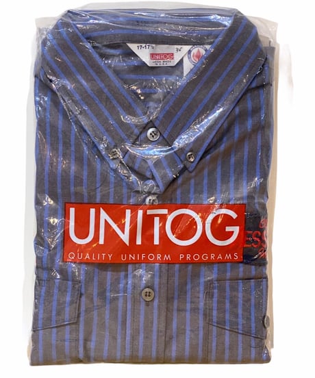 【DEADSTOCK】 1990s UNITOG  長袖ワークシャツ  17-17 1/2  企業ワッペン、刺繍入