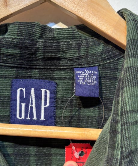 90年代OLD GAP！珍しいコーデュロイ素材のチェック柄！グリーン系！Lサイズ！美品！