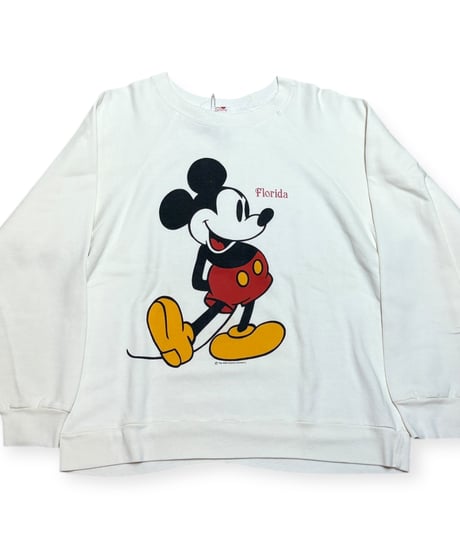 【USED】1980s Disney ミッキーマウス クルーネックスウェット ホワイト  XLサイズ
