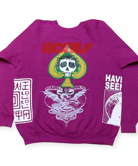【USED】2000s POWELL PERALTA パウエル マルチプリント Bootleg クルーネックスウェット PINK XLサイズ