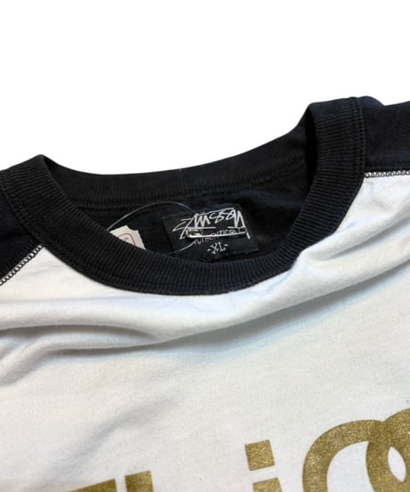 【USED】2000s STUSSY ラグランTシャツ フットボールTシャツ ブラック、ホワイト XLサイズ