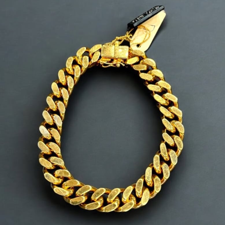 【1980s】ビンテージ　ゴールドデザインブレスレット　彫金　バングル　レア Antique Gallery Soleil アンティークジュエリー / 18k 27.9g