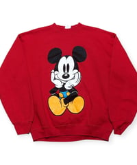 【USED】1990s Disney ミッキーマウス クルーネックスウェット 両面デザイン RED XLサイズ