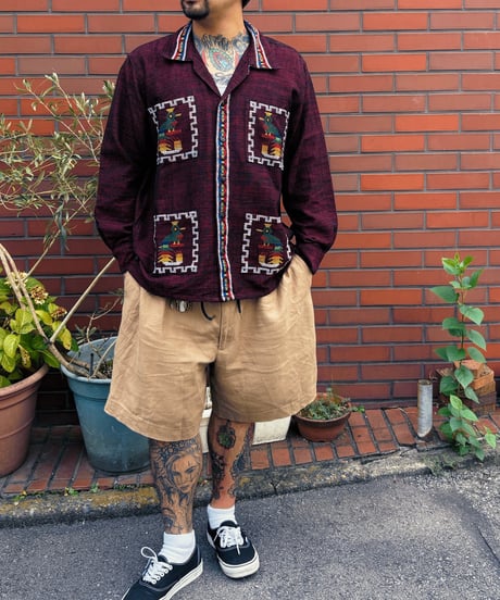 ESTRELLA STANDARD SELECT   DEADSTOCK  “GUATEMALA QUETZAL SHIRTS“  グアテマラシャツ　バーガンディ　Lサイズ