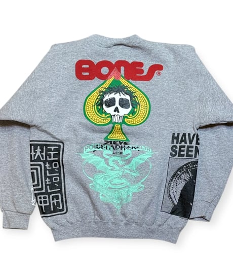 【USED】2000s POWELL PERALTA パウエル マルチプリント Bootleg クルーネックスウェット GRAY Lサイズ