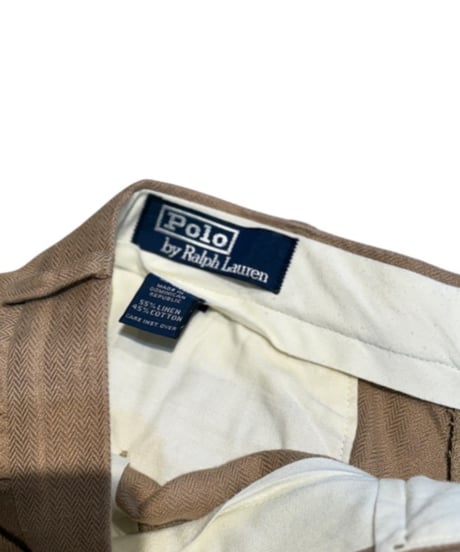 【USED】 1990s Polo Ralph Lauren ツータックショートパンツ khaki W36 リネンコットン