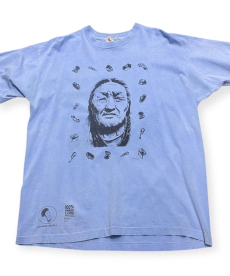 【USED】1990s インディアン プリントTシャツ フェードブルー XLサイズ アメリカ製