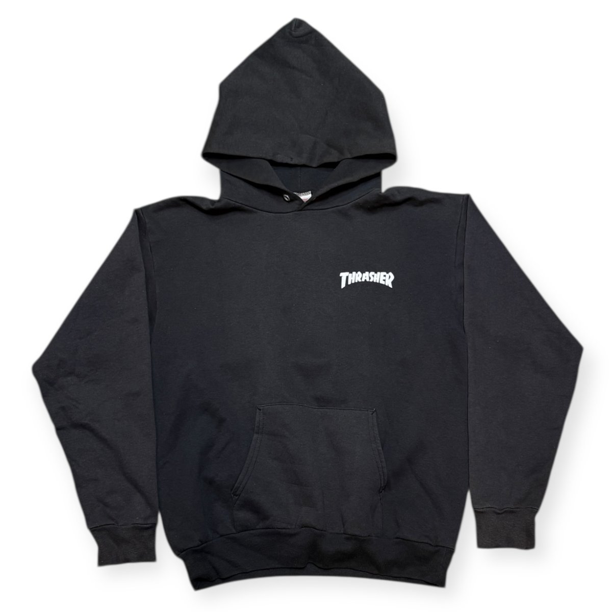USED】1990s THRASHER スラッシャー プルオーバーフーディ BLACK Mサ