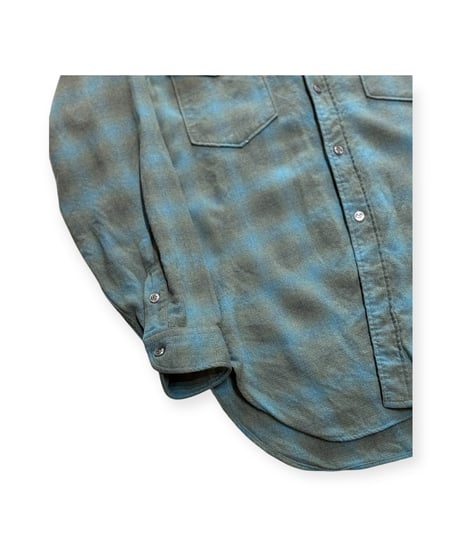 【USED】1970s PENDLETON ウールシャツ LS SHIRTS GREEN系 オンブレ 15 1/2