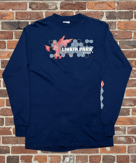 【USED】2000s LINKIN PARK リンキンパーク 長袖Tシャツ NAVY Mサイズ 袖プリント