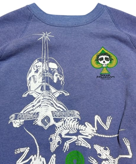 【USED】2000s POWELL PERALTA パウエル マルチプリント Bootleg クルーネックスウェット ブルー 3XLサイズ
