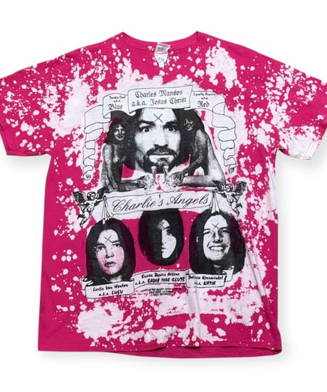 【USED】Evil 7 Serial Killer Charles Manson 半袖Tシャツ Lサイズ ピンクブリーチ