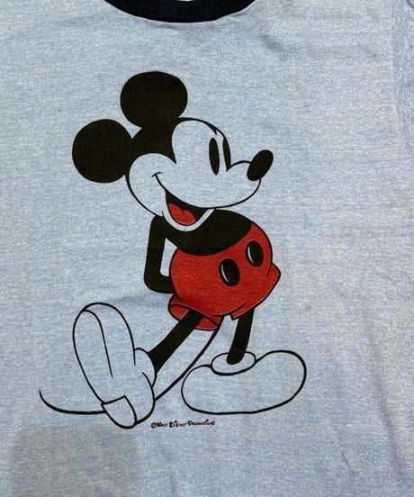 【USED】1970s Disney ミッキーマウス Tropix Togs 半袖Tシャツ 杢水色 Mサイズ アメリカ製 極美品