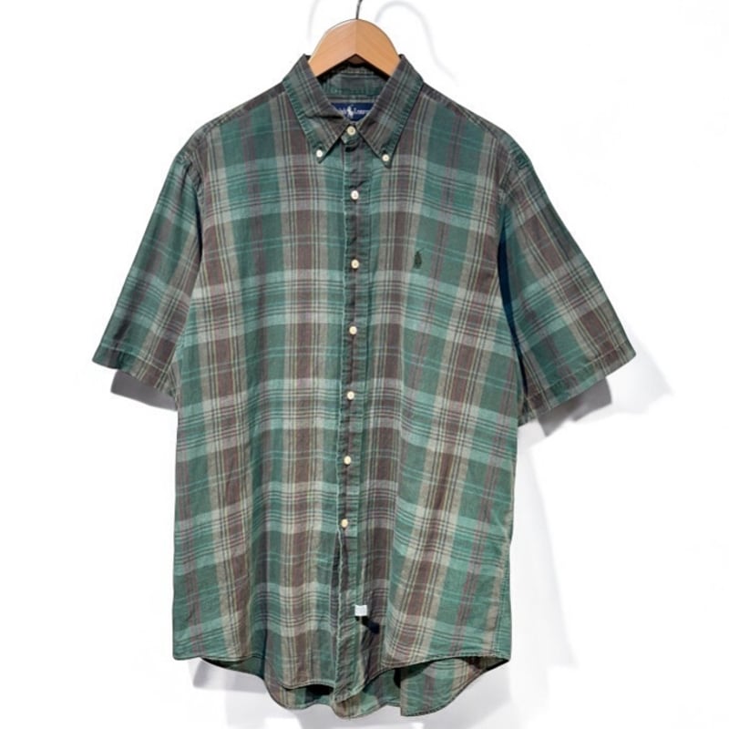 超美品　ラルフローレン　M マドラスチェック　半袖シャツ BD ビタミンカラー Mサイズ 90s 古着 Ralph Lauren マドラスチェック 半袖シャツ
