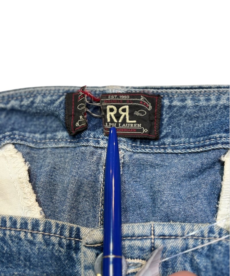 90s USA製 RRL デニム　カーゴパンツ USED】1990s RRL デニムカーゴパンツ ショーツリメイク 三つ星タグ W34