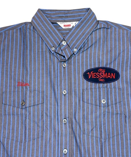 【DEADSTOCK】 1990s UNITOG  長袖ワークシャツ  17-17 1/2  企業ワッペン、刺繍入