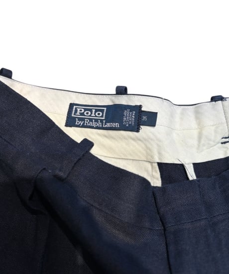 【USED】 1990s Polo Ralph Lauren ツータックショートパンツ インディゴ W35 リネン