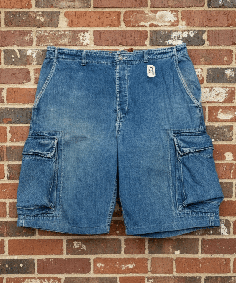 USED】1990s RRL デニムカーゴパンツ ショーツリメイク 三つ星タグ W34 USED】1990s RRL デニムカーゴパンツ ショーツリメイク 三つ星タグ W34