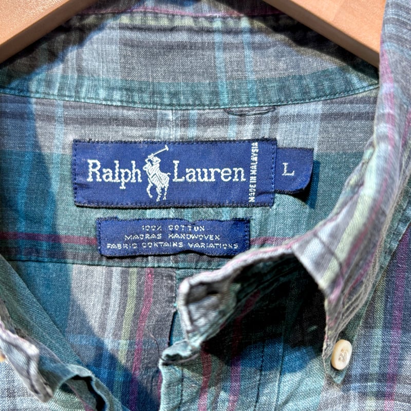90s Polo Ralph Lauren BD半袖シャツ マドラスチェック柄 L