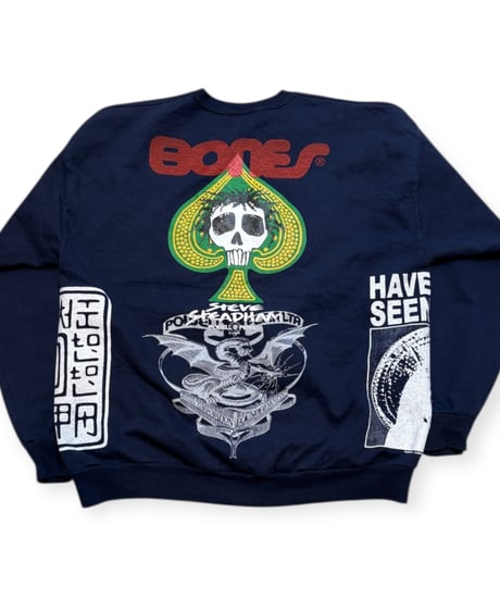 【USED】2000s POWELL PERALTA パウエル マルチプリント Bootleg クルーネックスウェット NAVY XLサイズ