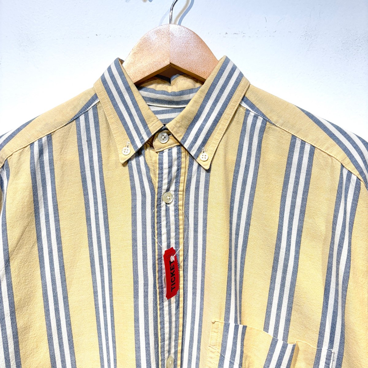 90s OLD GAP 半袖シャツ ボタンダウン イエローストライプ柄 S