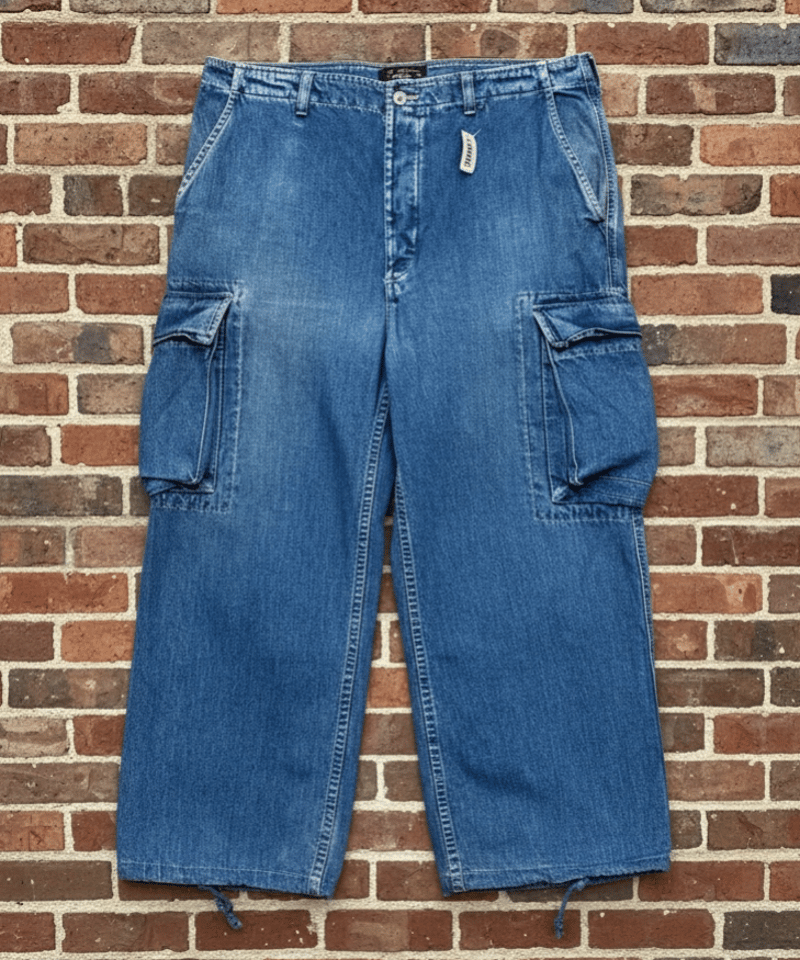 C*N様 RRL 三ツ星 デニムカーゴパンツ USED】1990s RRL デニムカーゴパンツ インディゴ 三つ星タグ期 W34 USA