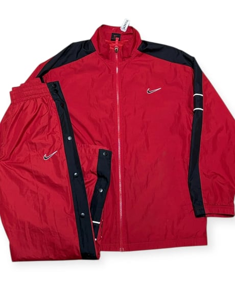 【USED】1990s NIKE ナイロンセットアップ RED ジャケットXL、パンツMサイズ