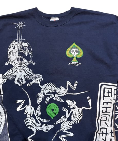 【USED】2000s POWELL PERALTA パウエル マルチプリント Bootleg クルーネックスウェット NAVY XLサイズ