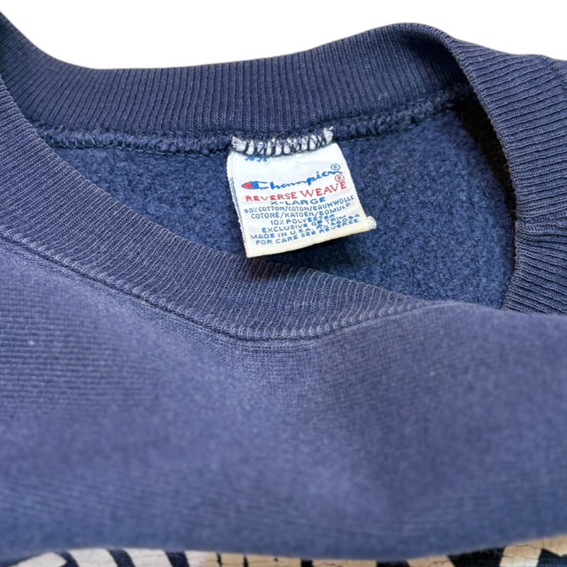 USED】1990s Champion RW クルーネックスウェット NAVY 4段プリント