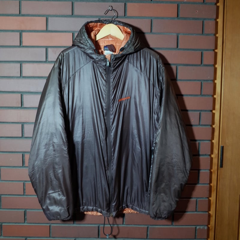 00s Patagonia マイクロパフフーディ ブラウンxオレンジ Lサイズ 美品 