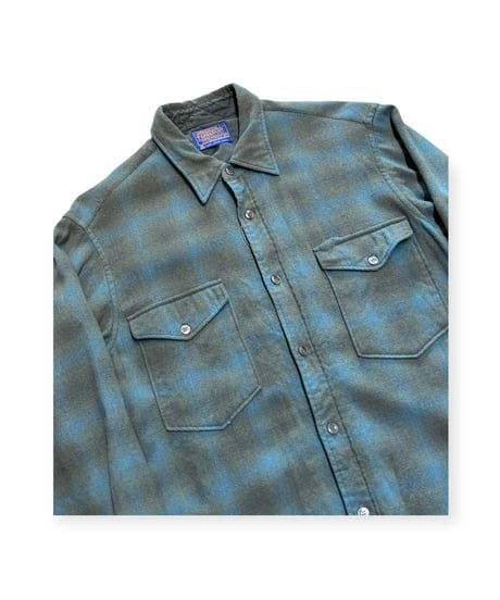 【USED】1970s PENDLETON ウールシャツ LS SHIRTS GREEN系 オンブレ 15 1/2