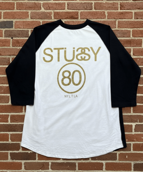 【USED】2000s STUSSY ラグランTシャツ フットボールTシャツ ブラック、ホワイト XLサイズ