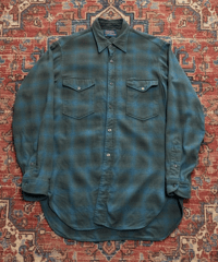 【USED】1970s PENDLETON ウールシャツ LS SHIRTS GREEN系 オンブレ 15 1/2