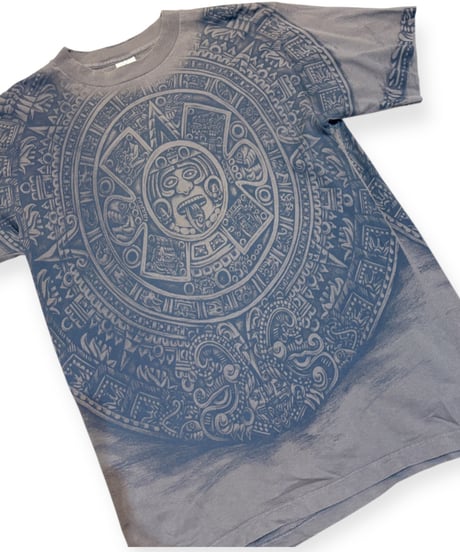 【USED】1990s AZTEC メキシコ 総柄 SS T-SHIRT GRAY Lサイズ USA製