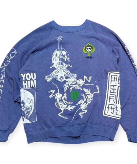 【USED】2000s POWELL PERALTA パウエル マルチプリント Bootleg クルーネックスウェット ブルー 3XLサイズ