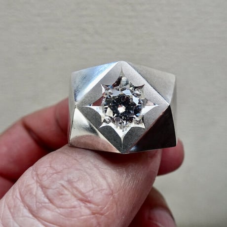 仁尾彫金『一つ星ジルコニア、ブロックシルバーリング』ハンドメイド205