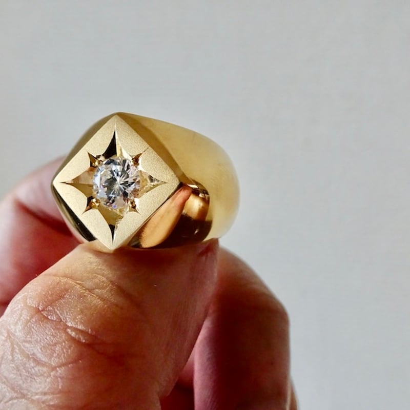 仁尾彫金『一つ星ジルコニア、k18菱形印台リング 仁尾彫金『一つ星ジルコニア、k18菱形印台リング