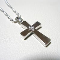 仁尾彫金『一つ星ダイヤフラットシルバークロス』ハンドメイド426